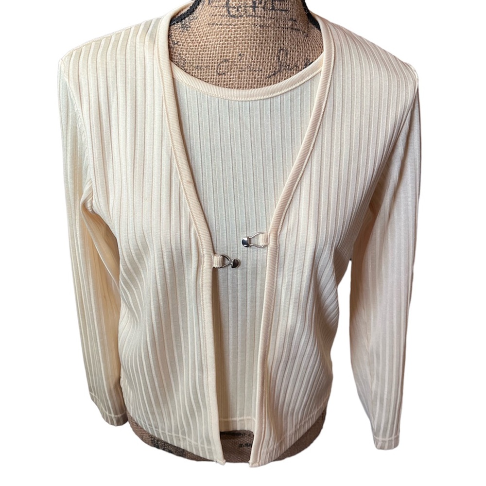 Christopher & Banks 100% Polyester Pale Yellow Long Sleeve Sweater Top Size S